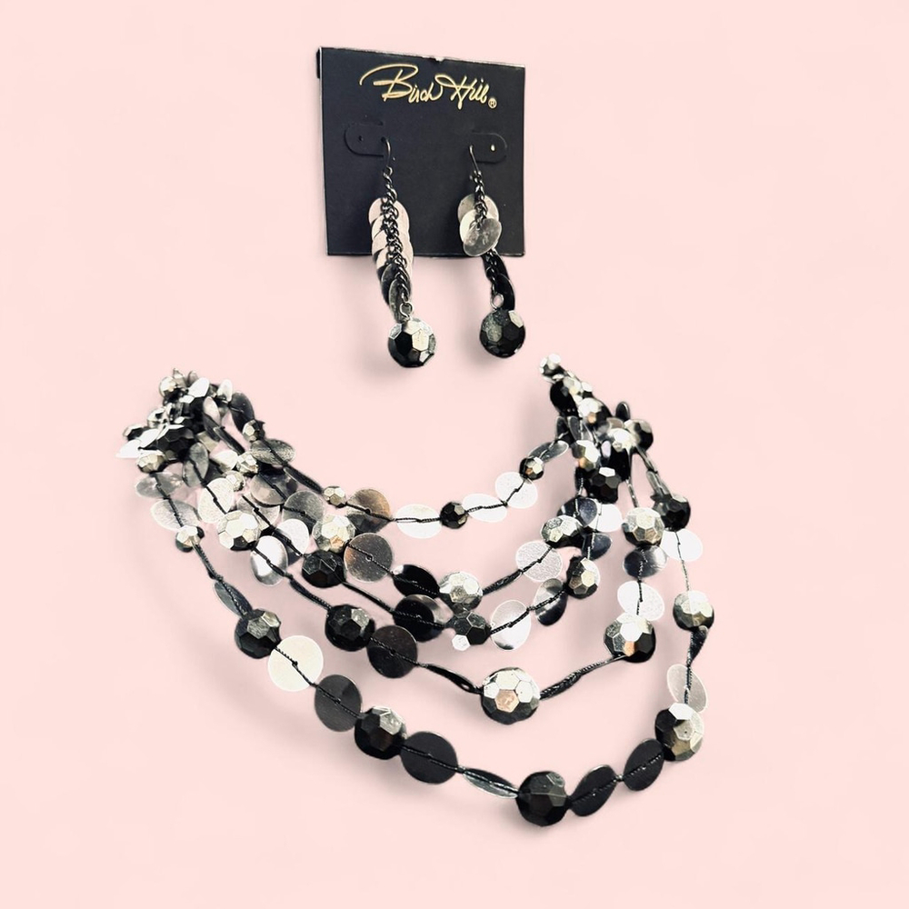 Vintage 90’s Style Earrings Multi-Strand Sequin Beaded Statement Necklace
